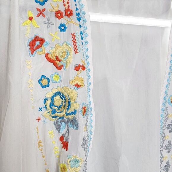 Andree' Kimono White Floral Embroidered Open Front Boho Cottagecore Western M - Picture 3 of 6
